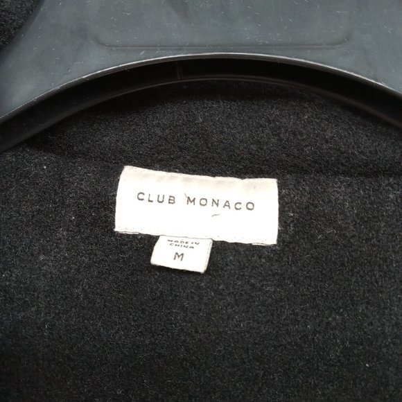 Club Monaco Coat Womens Medium Black Heavyweight Hooded Wool Zip Up Winter - Picture 3 of 9